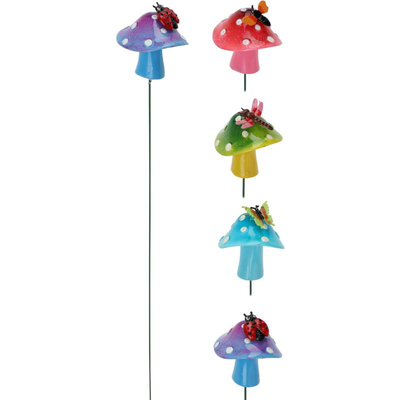 Garden stick plastic mushroom - assorted colors, , medium