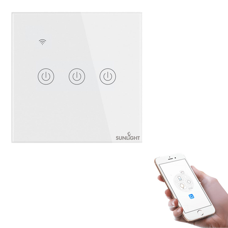 Sunlight smart 3-gang 1-way switch (on/off) 10amp load (200w) Wi-Fi tuya app, , medium image number null