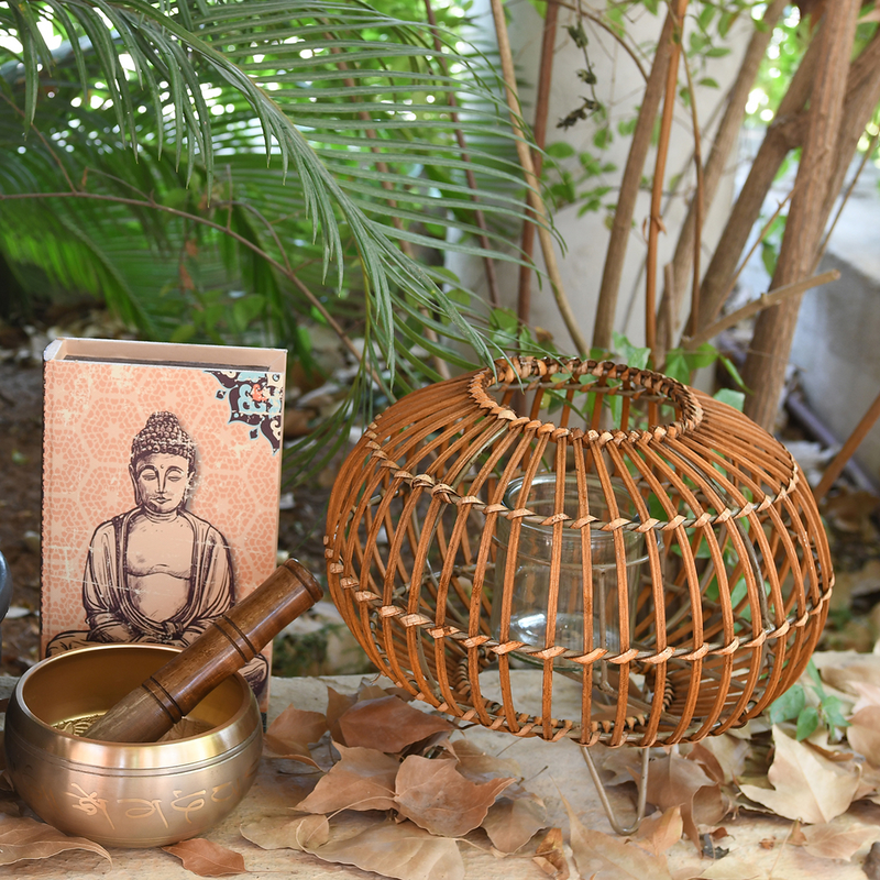 Rattan candle holder, , medium-null