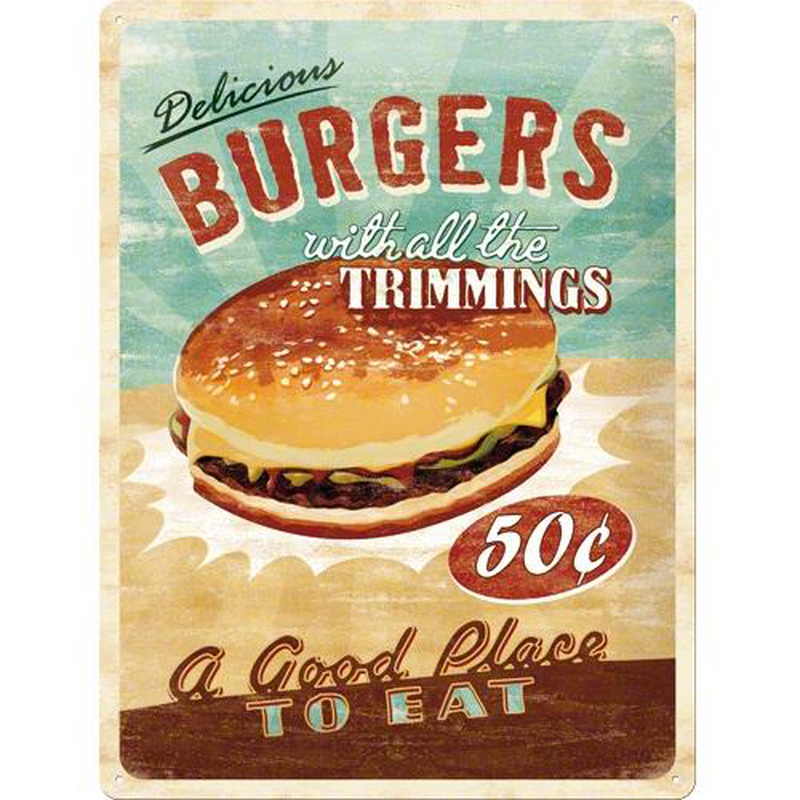 Product image: Nostalgic tin sign 30x40cm burgers, , medium-null