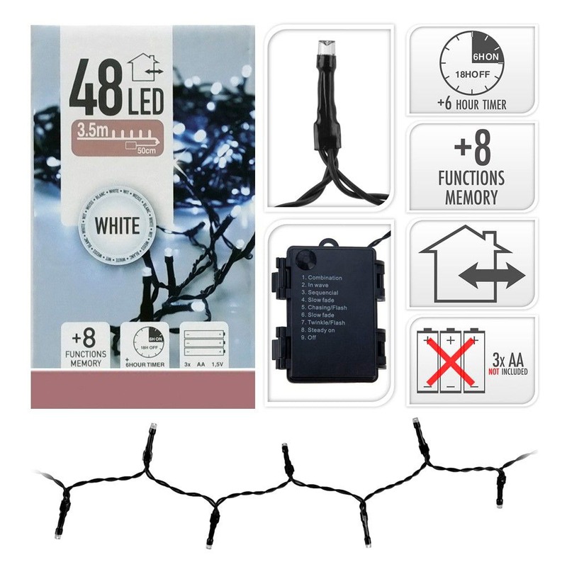 Product image: Χριστουγεννιατικα λαμπακια led 48 τmx. Με μπαταρια - θερμο λευκο, , medium-null