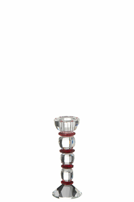 Candle holder crystal red/transparent - small-null