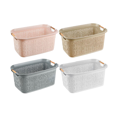 30l plastic clothes basket with wooden handle, , medium