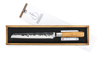 Forged olive wood bread knife 440c japanese steel 20.5cm, , medium