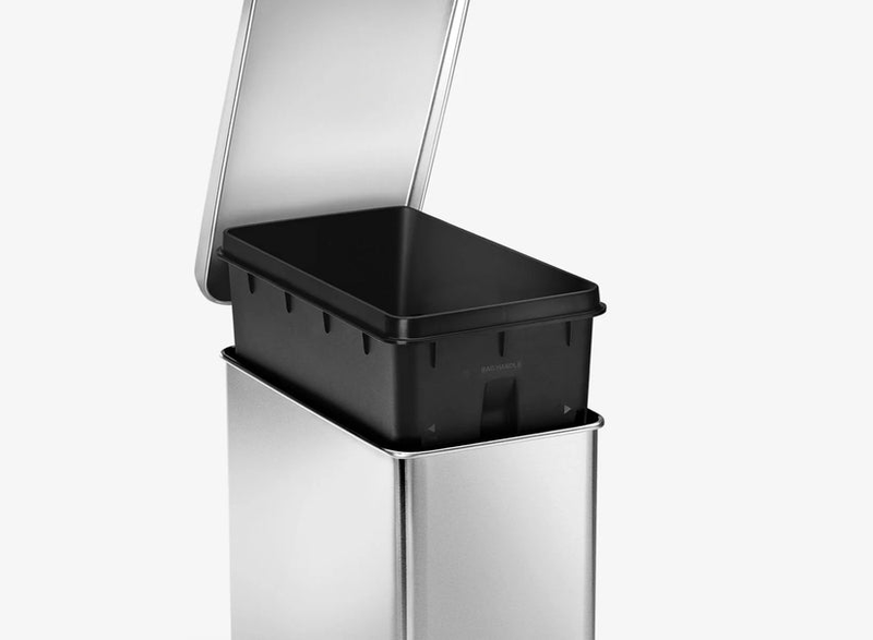 Simplehuman profile pedal bin brushed steel with black plastic lid 10l, , medium-null