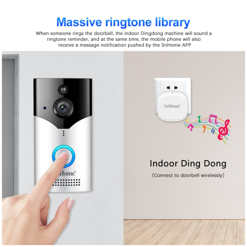 Srihome dh002 Wi-Fi doorbell ασύρματο θύροτηλέφωνο με κάμερα και κουδουνίστρα, , medium image number null