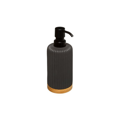 Silk soap dispenser black with wooden base, , medium