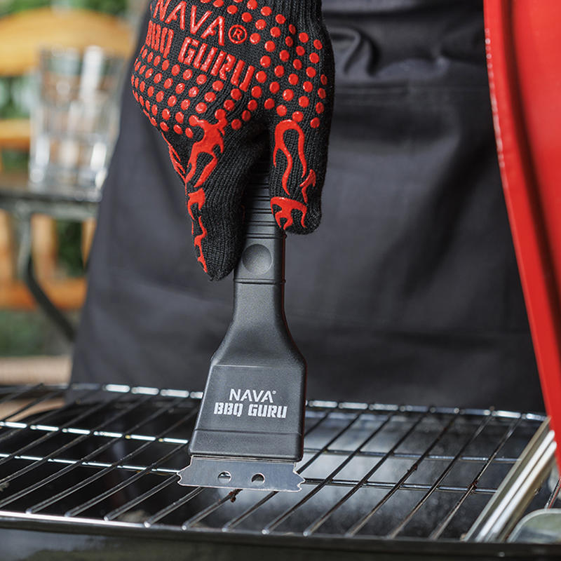 Nava bbq guru stainless steel grill cleaning brush with scraper 22cm, , medium-null