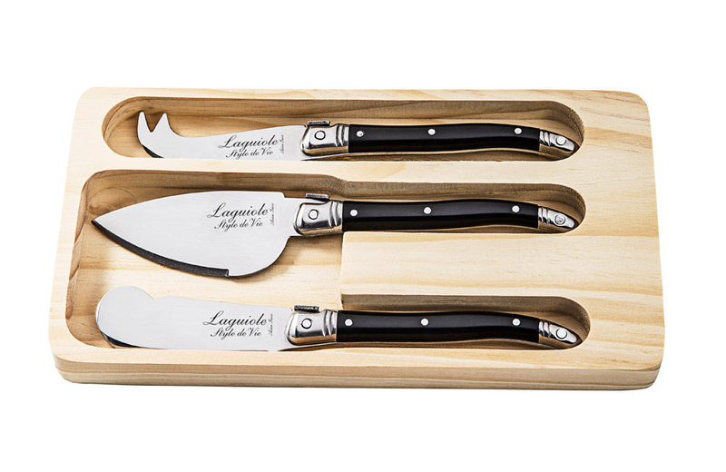 Laguiole premium line cheese knives black set in wooden tray, , medium image number null