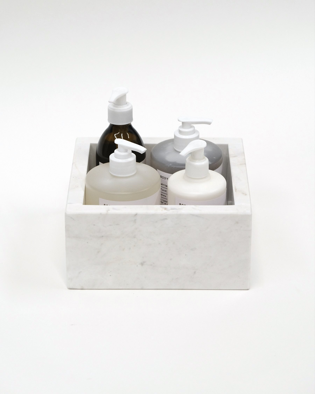 Marble case for bathroom / white with grey / square, , medium-null