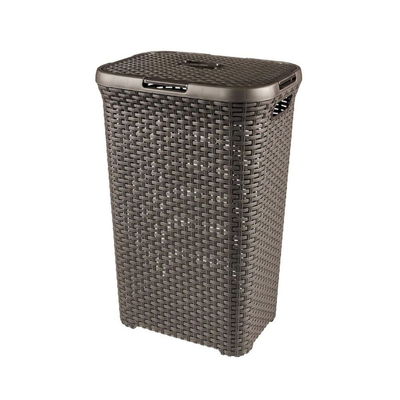 Curver my style καλάθι απλύτων 55l, σκούρο καφέ, πλαστικό rattan look με καπάκι & χερούλια, , medium