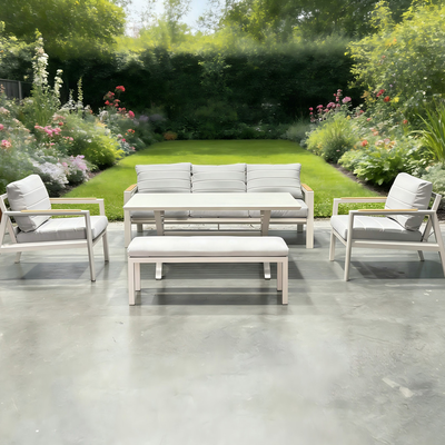 L.h garden aluminum garden furniture set 5 pieces beige, , medium