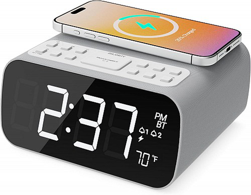 Majority radio bedside alarm clock wireless charger bt fm lcd, , medium-null