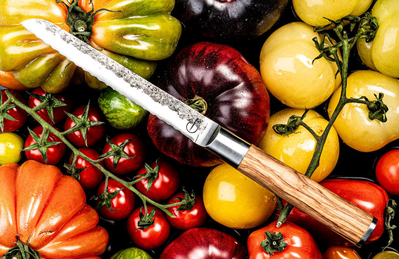 Forged olive utility knife serrated 440c japanese steel, , medium-null