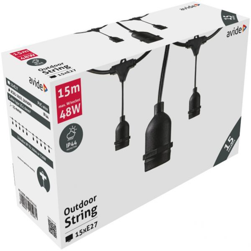 Product image: Εξωτερική γιρλάντα avide e27 15m για 15 λαμπτήρες, , medium-null