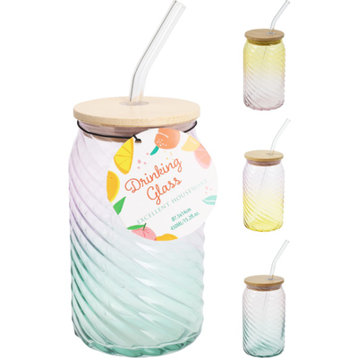 Drinking glass with straw 450ml, , medium