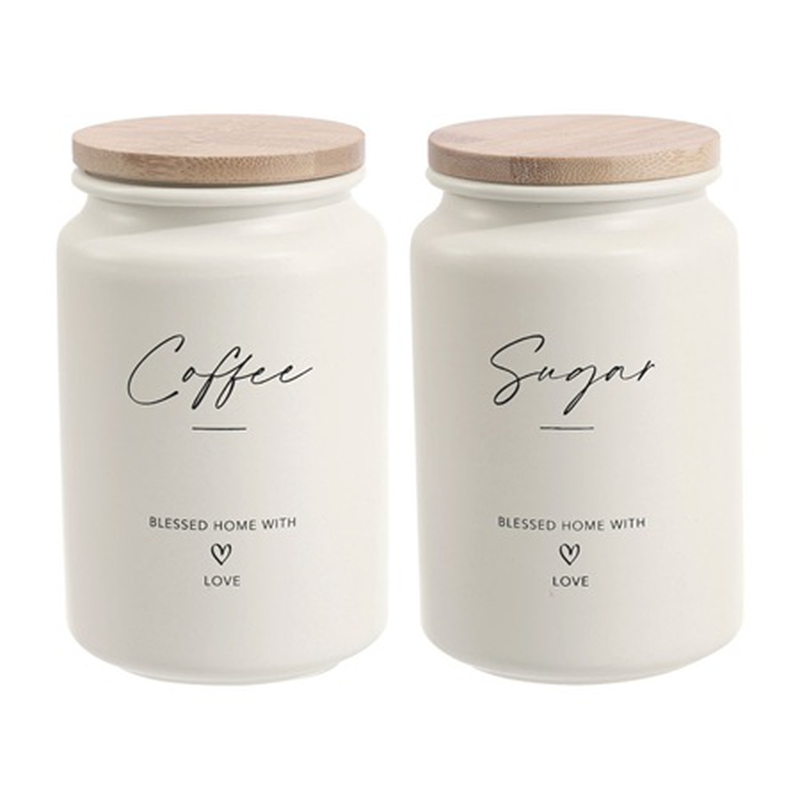 Ankor stories metal 2 pcs set jar coffee & sugar 9.5x15.2cm white 850501, , medium-null