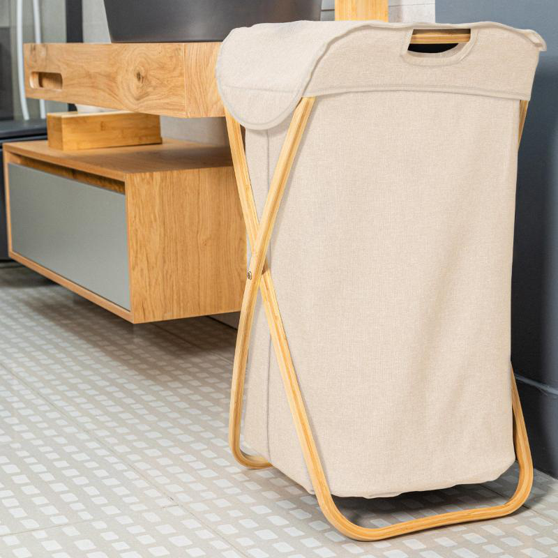 Estia essentials bamboo laundry basket with polyester case - beige, , medium-null