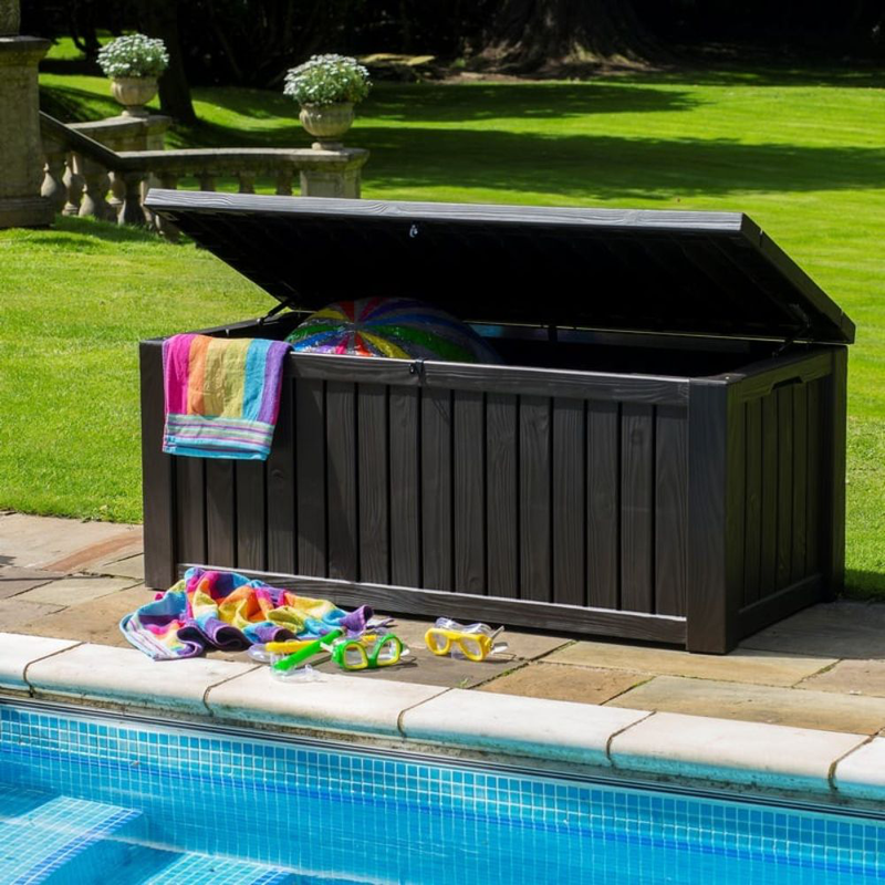 Product image: Keter rockwood κουτί αποθήκευσης 570l καφέ που λειτουργεί και ως κάθισμα για 2 ενήλικες-null