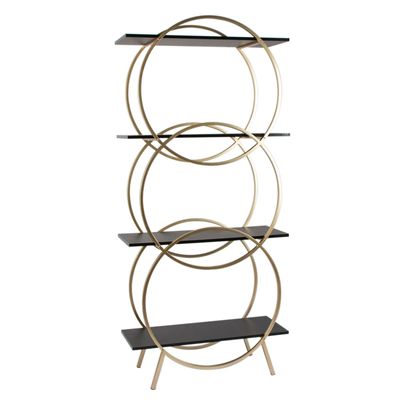 Gold metal and black wood shelf, , medium