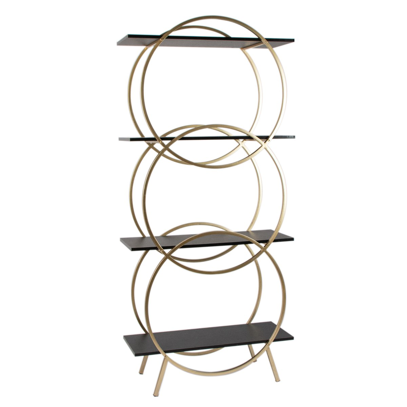 Gold metal and black wood shelf, , medium-null