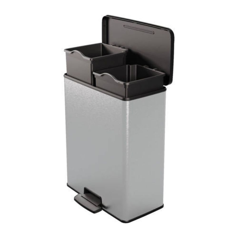 Διπλός κάδος ανακύκλωσης curver deco 2x26l με πεντάλ, μεταλλική όψη, αθόρυβο κλείσιμο, , medium-null