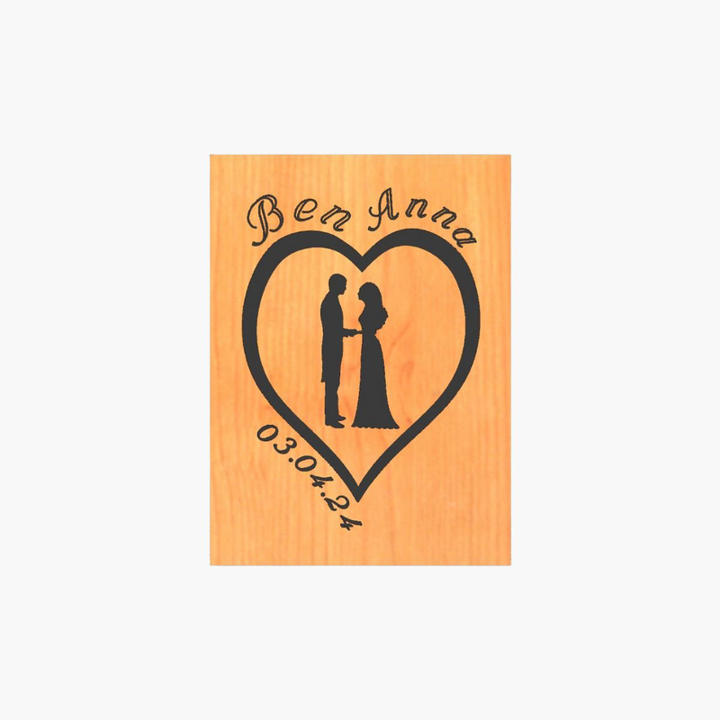 Custom wedding single heart with romantic silhouette - gold-null