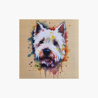 Westie splash art print on wood, , medium