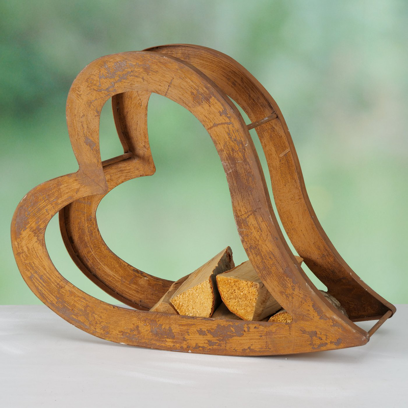 Boltze iron rust firewood rack heart 57x27cm image number null