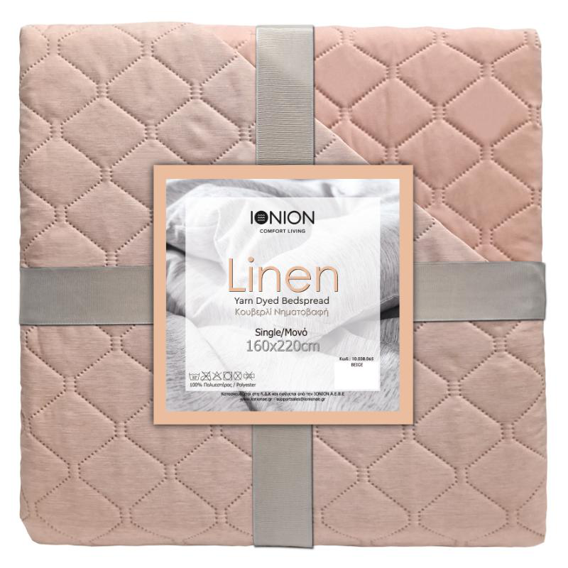 Linen κουβερλι 160x220cm microfiber μπεζ, , medium image number null