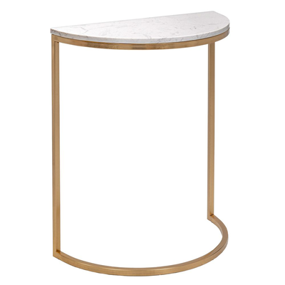 Gold metal console table semicircles with white top 50x25x60cm, , medium