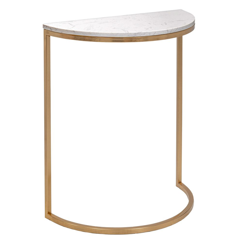 Gold metal console table semicircles with white top 50x25x60cm, , medium-null