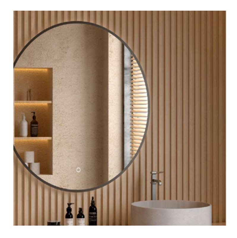 Round led mirror with gunmetal frame ⌀80cm, , medium-null