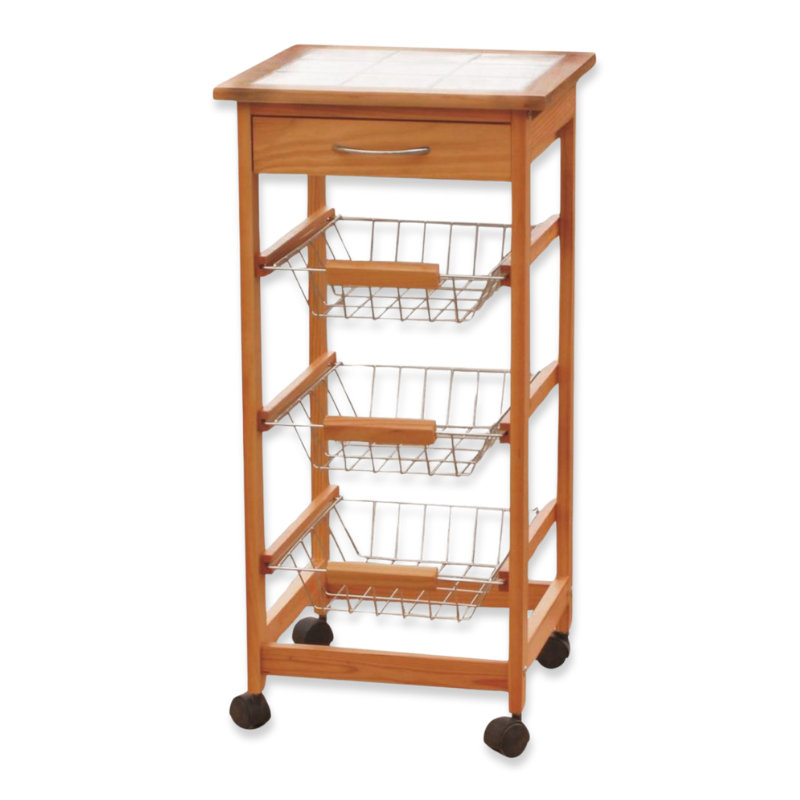 Ankor wood kitchen trolley 3-tier + 1drawer, , medium image number null