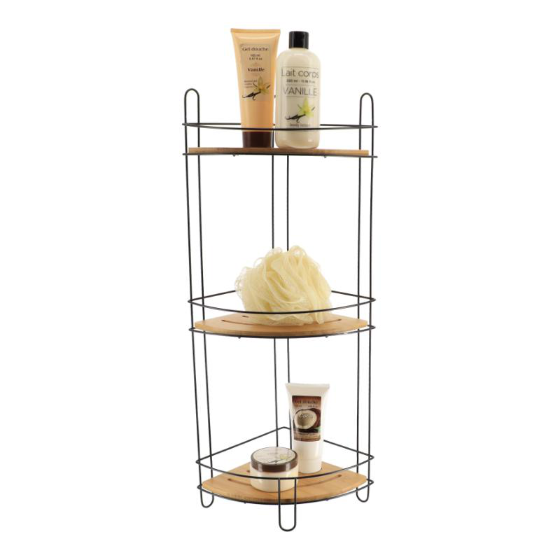 Tendance metal and bamboo triple corner shelf - black, , medium-null