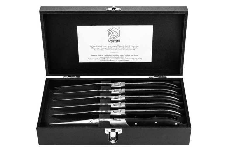 Laguiole luxury line set of 6 steak knives black ebony wood, , medium-null
