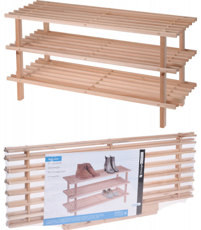 Shoe rack fir wood 3 layers 77x26x40cm, , medium-null