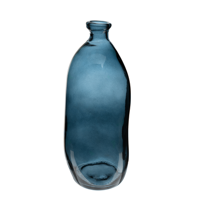Recycled glass vase bottle h35cm, Blue, medium