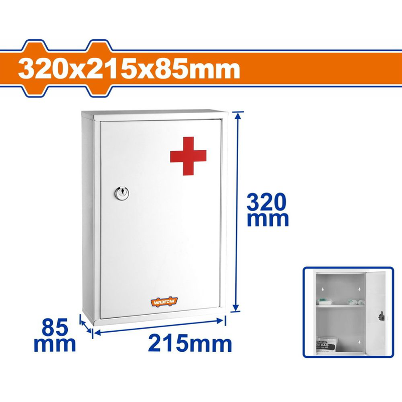 Product image: Wadfow μεταλλικό ιατρικό ντουλάπι τοίχου με ράφια & κλείδωμα 32×21.5×8.5cm (wyyx4501), , medium-null