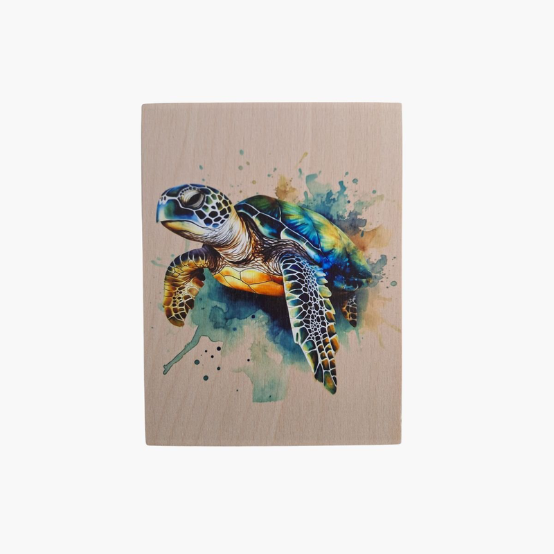Turtle splash art print on wood, , medium-null
