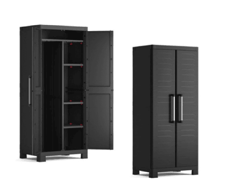 Keter detroit multipurpose tall black garden plastic storage cabinet/537281, , medium-null