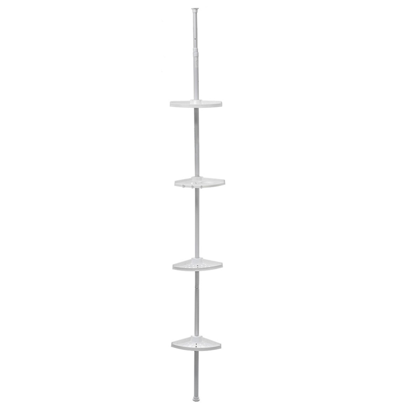 Telescopic rod with bathroom shelves plastic white, , medium-null