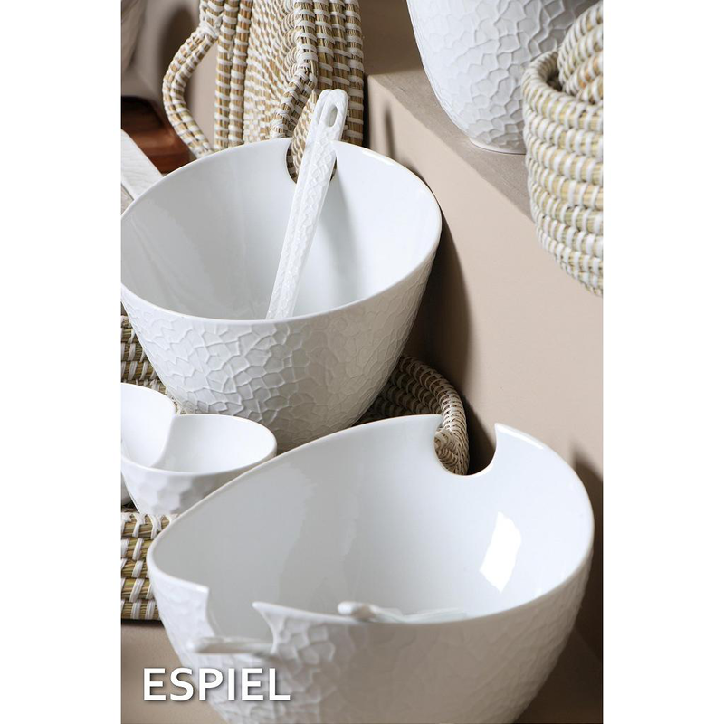 ESPIEL PORCELAIN SALAD BOWL WITH SPOONS 3 PCS SET CRUMPLED 25X29CM WEM703-null