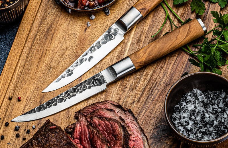 Forged olive wood set of 4pc steak knives 440c japanese steel 11.5cm, , medium image number null