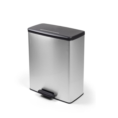Διπλός κάδος ανακύκλωσης curver deco 2x26l με πεντάλ, μεταλλική όψη, αθόρυβο κλείσιμο, , medium