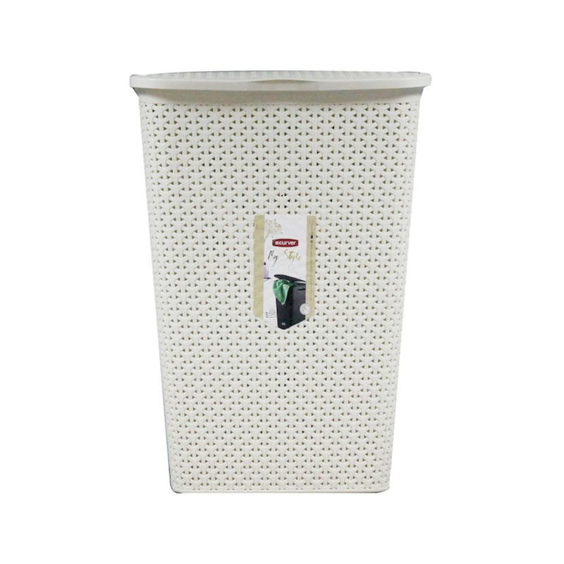 Product image: Curver rattan καλάθι απλύτων 55l, off white, με καπάκι, αεριζόμενο & ανθεκτικό, , medium-null