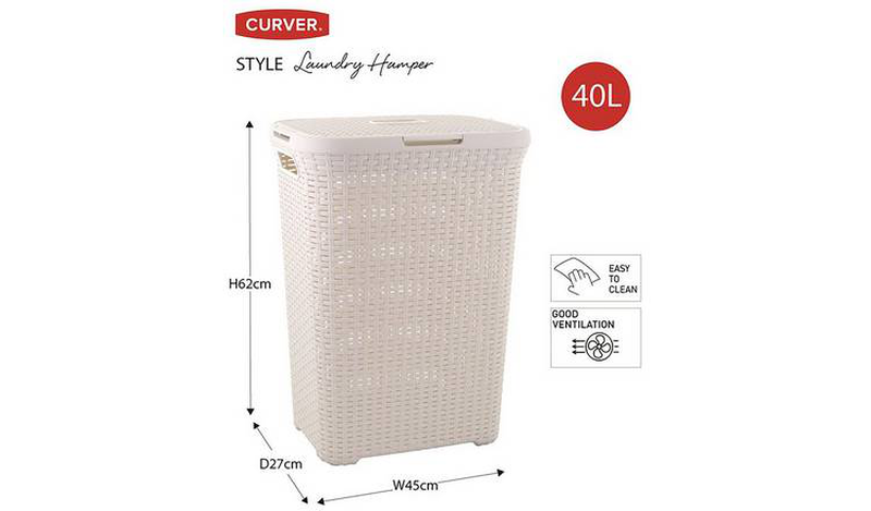 Curver rattan hamper laundry basket 40ltr, , medium image number null