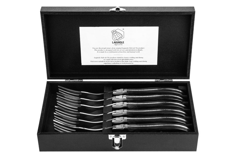 Laguiole luxury line set of 6 forks black ebony wood - 2.5mm thick, , medium image number null