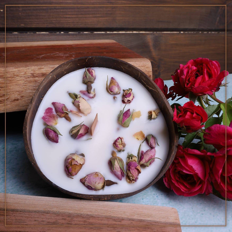 Homemade soy wax candle in coconut bowl (wood wick) - velarte, , medium-null