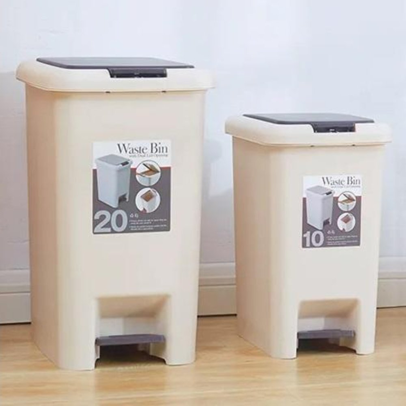 Product image: Κάδος απορριμμάτων κουζίνας πλαστικός μπεζ με πεντάλ 10 λίτρα, , medium-null